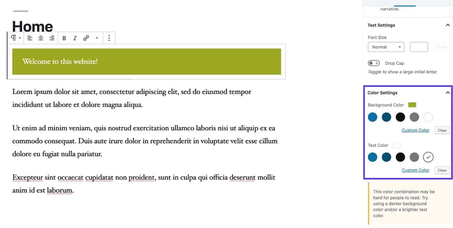 Colori personalizzati in un blocco